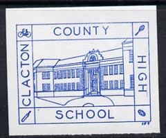 Cinderella - Great Britain 1989 Clacton County High School Private Post imperf label (blue on white) showing Rugby Ball, Tennis Racket, Cricket Bat & Bicycle unmounted mi..., stamps on postal, stamps on rugby, stamps on tennis, stamps on cricket, stamps on bicycles