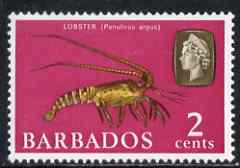 Barbados 1966-69 Lobster 2c def (wmk sideways) unmounted mint SG 343, stamps on marine life, stamps on food
