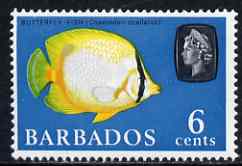 Barbados 1965 Butterflyfish 6c def (wmk upright) unmounted mint SG 327, stamps on marine life, stamps on fish