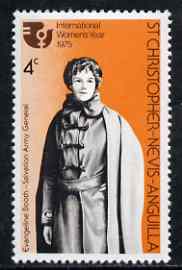 St Kitts-Nevis 1975 Evangeline Booth (Salvation Army) 4c from Int Womens Year unmounted mint, SG 338*, stamps on women, stamps on salvation army