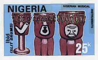 Nigeria 1989 Musical Instruments - original hand-painted artwork for 25k value (Ibid slit drum) by unknown artist on board 8.5 x 5 endorsed C2, stamps on music, stamps on musical instruments