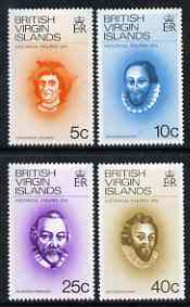 British Virgin Islands 1974 Historical Figures perf set of 4 unmounted mint, SG 312-15 (5c has inv wmk), stamps on , stamps on  stamps on personalities, stamps on  stamps on columbus, stamps on  stamps on explorers, stamps on  stamps on drake, stamps on  stamps on raleigh, stamps on  stamps on frobisher