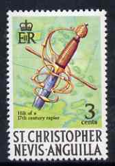 St Kitts-Nevis 1970-74 Rapier Hilt 3c from def set unmounted mint, SG 209, stamps on , stamps on  stamps on pirates, stamps on  stamps on militaria, stamps on  stamps on ships