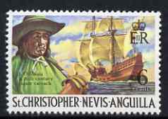 St Kitts-Nevis 1970-74 L'Ollonois & Pirate Carrack 6c from def set unmounted mint, SG 212, stamps on pirates, stamps on ships