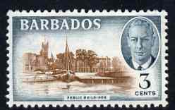 Barbados 1950 Public Buildings 3c from def set unmounted mint, SG 273, stamps on buildings, stamps on yachts, stamps on  kg6 , stamps on 
