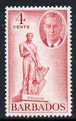 Barbados 1950 Statue of Nelson 4c from def set unmounted mint, SG 274, stamps on statues, stamps on nelson, stamps on explorers, stamps on  kg6 , stamps on 