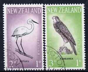 New Zealand 1961 Health - Egret & Falcon set of 2 fine used, SG 806-7, stamps on birds, stamps on birds of prey, stamps on falcon