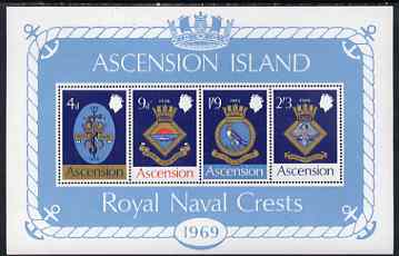 Ascension 1969 Royal Naval Crests - 1st series perf m/sheet unmounted mint, SG MS 125, stamps on ships, stamps on anchors