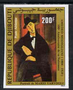 Djibouti 1978 Birth Centenary of Modigliani 200f imperf from limited printing unmounted mint, as SG 912, stamps on arts, stamps on modigliani