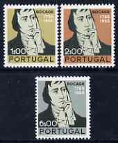 Portugal 1966 Birth Bicentenary of Manuel du Bocage (poet) perf set of 3 unmounted mint, SG 1309-11, stamps on personalities, stamps on literature, stamps on poetry