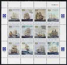 Micronesia 1993 American Clipper Ships perf set of 12 in se-tenant sheetlet unmounted mint, SG 301a, stamps on ships