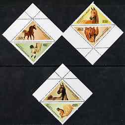 Benin 1997 Horses Triangular complete set of 6 values unmounted mint, SG 1624-29, stamps on horses, stamps on triangulars