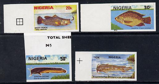 Nigeria 1991 Fishes set of 4 unmounted mint imperf as SG 612-15var, stamps on fish  marine-life   varieties