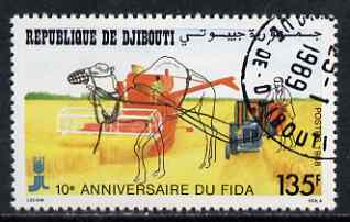 Djibouti 1988 International Agricultural Development Fund 135f fine cto used, SG 1025, stamps on agriculture, stamps on farming, stamps on tractors, stamps on camel, stamps on ploughing