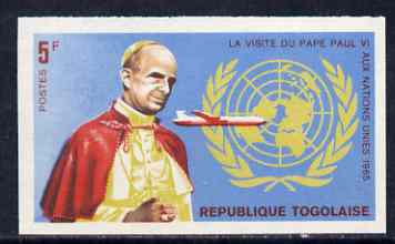 Togo 1966 Pope Paul & Boeing 707 5c from Visit to UN set, imperf from limited printing unmounted mint, as SG 445, stamps on pope, stamps on religion, stamps on aviation, stamps on boeing, stamps on united nations
