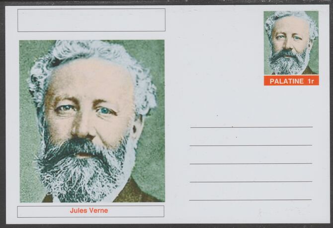 Palatine (Fantasy) Personalities - Jules Verne postal stationery card unused and fine, stamps on personalities, stamps on literature, stamps on sci-fi, stamps on verne
