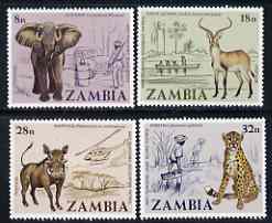 Zambia 1978 Anti-Poaching Campaign perf set of 4 unmounted mint, SG 275-78, stamps on aninals, stamps on hunting, stamps on elephants, stamps on helicopters, stamps on cheetah, stamps on cats