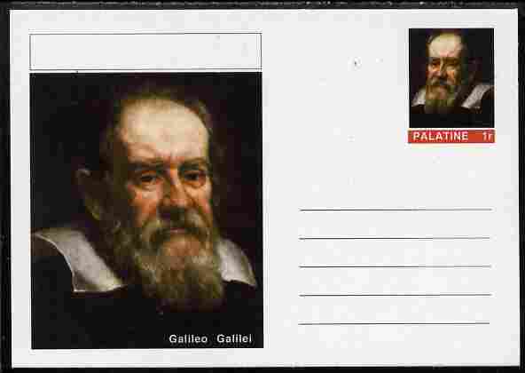 Palatine (Fantasy) Personalities - Galileo Galilei postal stationery card unused and fine, stamps on personalities, stamps on science, stamps on physics, stamps on maths, stamps on space, stamps on astronomy, stamps on mathematics, stamps on telescopes