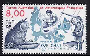 French Southern & Antarctic Territories 1999 Cat Research Programme unmounted mint, SG 400, stamps on cats, stamps on maps, stamps on polar