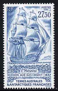 French Southern & Antarctic Territories 1995 Expedition of Heroine to Crozet Is 27f30 unmounted mint, SG 344, stamps on ships, stamps on polar