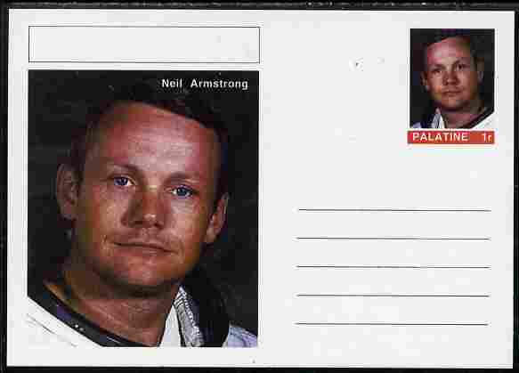 Palatine (Fantasy) Personalities - Neil Armstrong postal stationery card unused and fine, stamps on , stamps on  stamps on personalities, stamps on  stamps on space, stamps on  stamps on apollo, stamps on  stamps on masonics, stamps on  stamps on , stamps on  stamps on masonry