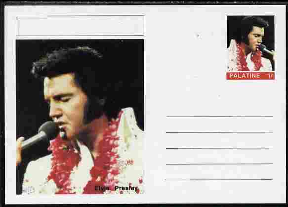 Palatine (Fantasy) Personalities - Elvis Presley postal stationery card unused and fine, stamps on personalities, stamps on elvis, stamps on music, stamps on films, stamps on cinema, stamps on movies, stamps on pops, stamps on rock