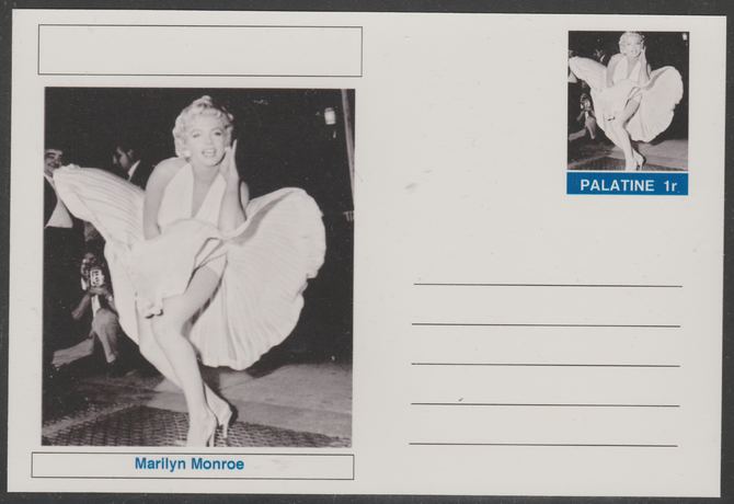 Palatine (Fantasy) Personalities - Marilyn Monroe postal stationery card unused and fine, stamps on personalities, stamps on films, stamps on cinema, stamps on movies, stamps on music, stamps on marilyn, stamps on monroe
