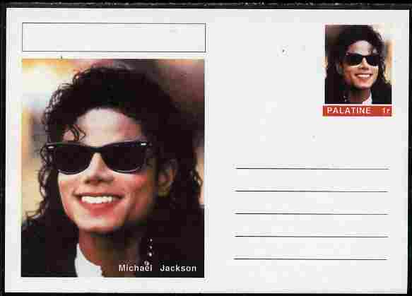 Palatine (Fantasy) Personalities - Michael Jackson postal stationery card unused and fine, stamps on personalities, stamps on jackson, stamps on music, stamps on rock, stamps on pops