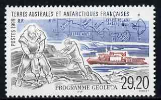 French Southern & Antarctic Territories 1999 Geoleta Programme 29f20 unmounted mint, SG 403, stamps on geology, stamps on minerals, stamps on maps, stamps on fishing, stamps on ships