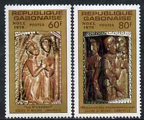 Gabon 1978 Christmas - Sculptures perf set of 2 unmounted mint, SG 678-79, stamps on christmas, stamps on sculpture