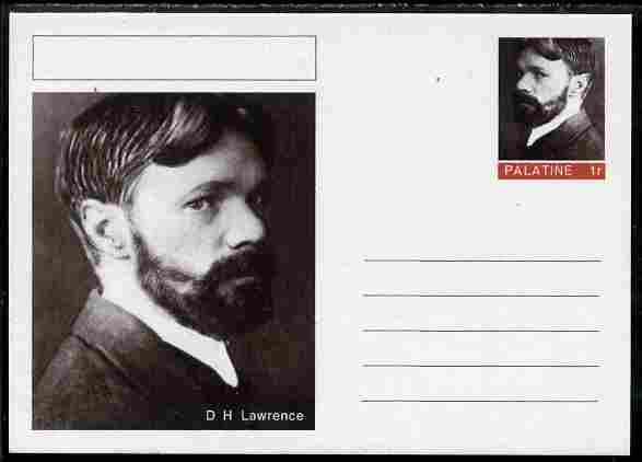 Palatine (Fantasy) Personalities - D H Lawrence postal stationery card unused and fine, stamps on personalities, stamps on literature, stamps on poetry, stamps on poems