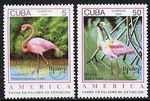 Cuba 1993 America - Endangered Animals perf set of 2 unmounted mint, SG 3850-51, stamps on birds, stamps on flamingos, stamps on pelicans