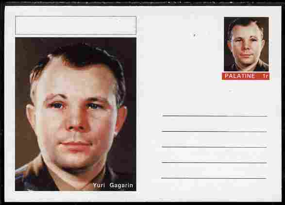 Palatine (Fantasy) Personalities - Yuri Gagarin postal stationery card unused and fine, stamps on personalities, stamps on space, stamps on 
