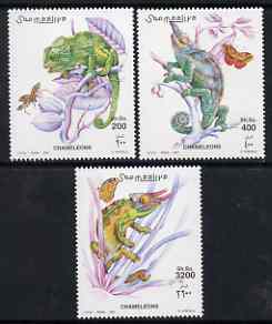 Somalia 2001 Chameleons perf set of 3 unmounted mint, Michel 882-84, stamps on reptiles, stamps on chameleons