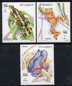 Somalia 2002 Frogs perf set of 3 unmounted mint Michel 955-7, stamps on reptiles, stamps on frogs