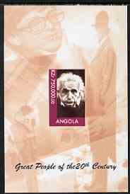 Angola 1999 Great People of the 20th Century - Albert Einstein (portrait) imperf souvenir sheet unmounted mint, stamps on , stamps on  stamps on personalities, stamps on  stamps on science, stamps on  stamps on physics, stamps on  stamps on nobel, stamps on  stamps on einstein, stamps on  stamps on maths, stamps on  stamps on space, stamps on  stamps on judaica, stamps on  stamps on millennium, stamps on  stamps on personalities, stamps on  stamps on einstein, stamps on  stamps on science, stamps on  stamps on physics, stamps on  stamps on nobel, stamps on  stamps on maths, stamps on  stamps on space, stamps on  stamps on judaica, stamps on  stamps on atomics