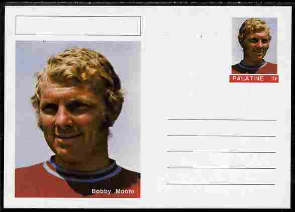 Palatine (Fantasy) Personalities - Bobby Moore (football) postal stationery card unused and fine, stamps on personalities, stamps on football