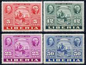 Liberia 1947 US Stamp Centenary perf set of 4 unmounted mint, SG 657-60, stamps on stamp centenary, stamps on americana, stamps on presidents, stamps on stamp on stamp, stamps on stamponstamp