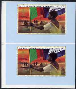 Lesotho 1982 Scout with Flag imperf booklet back cover proof pair (size 7 x 8), stamps on flags, stamps on scouts