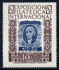 Mexico 1956 Philatelic Centenary Exhibition 30c unmounted mint, SG 944, stamps on stamp centenary, stamps on stamp on stamp, stamps on , stamps on stamponstamp