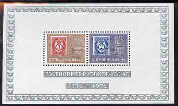 Norway 1972 Centenary of Posthorn Stamp perf m/sheet unmounted mint, SG MS 679, stamps on stamp centenary, stamps on stamp on stamp, stamps on posthorns, stamps on stamponstamp