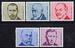 Switzerland 1971 Famous Physicians perf set of 5 unmounted mint, SG 819-23, stamps on personalities, stamps on medical, stamps on doctors, stamps on science