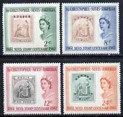 St Kitts-Nevis 1961 Stamp Centenary perf set of 4 unmounted mint, SG 123-26*, stamps on stamp centenary, stamps on stamp on stamp, stamps on , stamps on stamponstamp