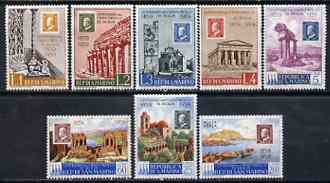 San Marino 1959 Sicilian Stamp Centenary perf set of 8 unmounted mint, SG 585-92, stamps on stamp centenary, stamps on stamp on stamp, stamps on tourism, stamps on stamponstamp