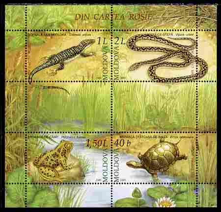 Moldova 2005 Reptiles & Amphibians perf m/sheet containing 4 values unmounted mint, SG MS 523, stamps on animals, stamps on reptiles, stamps on turtles, stamps on snakes, stamps on lizards, stamps on frogs