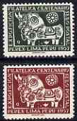 Cinderella - Peru 1957 Stamp Centenary Exhibition set of 2 perf labels unmounted mint, stamps on , stamps on  stamps on stamp centenary, stamps on  stamps on bulls, stamps on  stamps on bovine