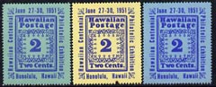 Cinderella - Hawaii 1951 Stamp Centenary Exhibition perf set of 3 labels unmounted mint, stamps on stamp centenary, stamps on stamp on stamp, stamps on stamp exhibitions, stamps on stamponstamp