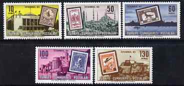 Turkey 1963 Istanbul 63 International Philatelic Exhibition perf set of 5 unmounted mint, SG 2030-34, stamps on stamp exhibitions, stamps on stamp on stamp, stamps on tourism, stamps on forts, stamps on , stamps on stamponstamp