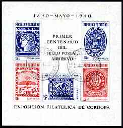 Argentine Republic 1940 Stamp Centenary & Philatelic Exhibition imperf m/sheet fine used with special Exhibition cancel, SG MS 688a, Mi BL4, stamps on stamp centenary, stamps on stamp on stamp, stamps on stamp exhibitions, stamps on , stamps on stamponstamp