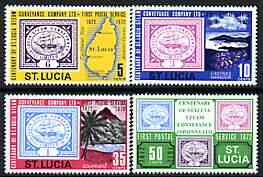 St Lucia 1972 Stamp Centenary perf set of 4 unmounted mint, SG 335-38, stamps on stamp centenary, stamps on stamp on stamp, stamps on ships, stamps on maps, stamps on stamponstamp